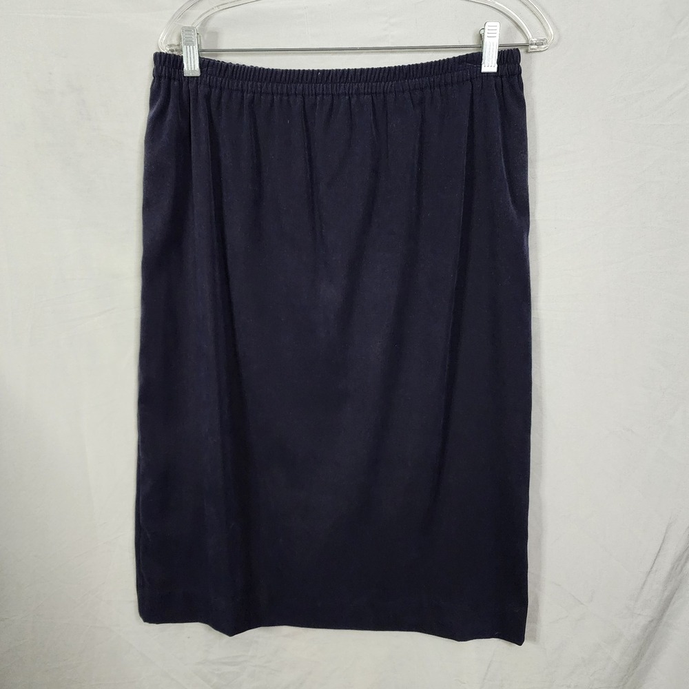 Vintage LESLIE FAY Size 8 Blue Colorblock 2pc Micro Suede Skirt Suit Collarless - Picture 9 of 14
